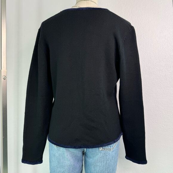 Vintage Wool Black Blue Embroidered Cardigan Sweater Size Small - Picture 4 of 7